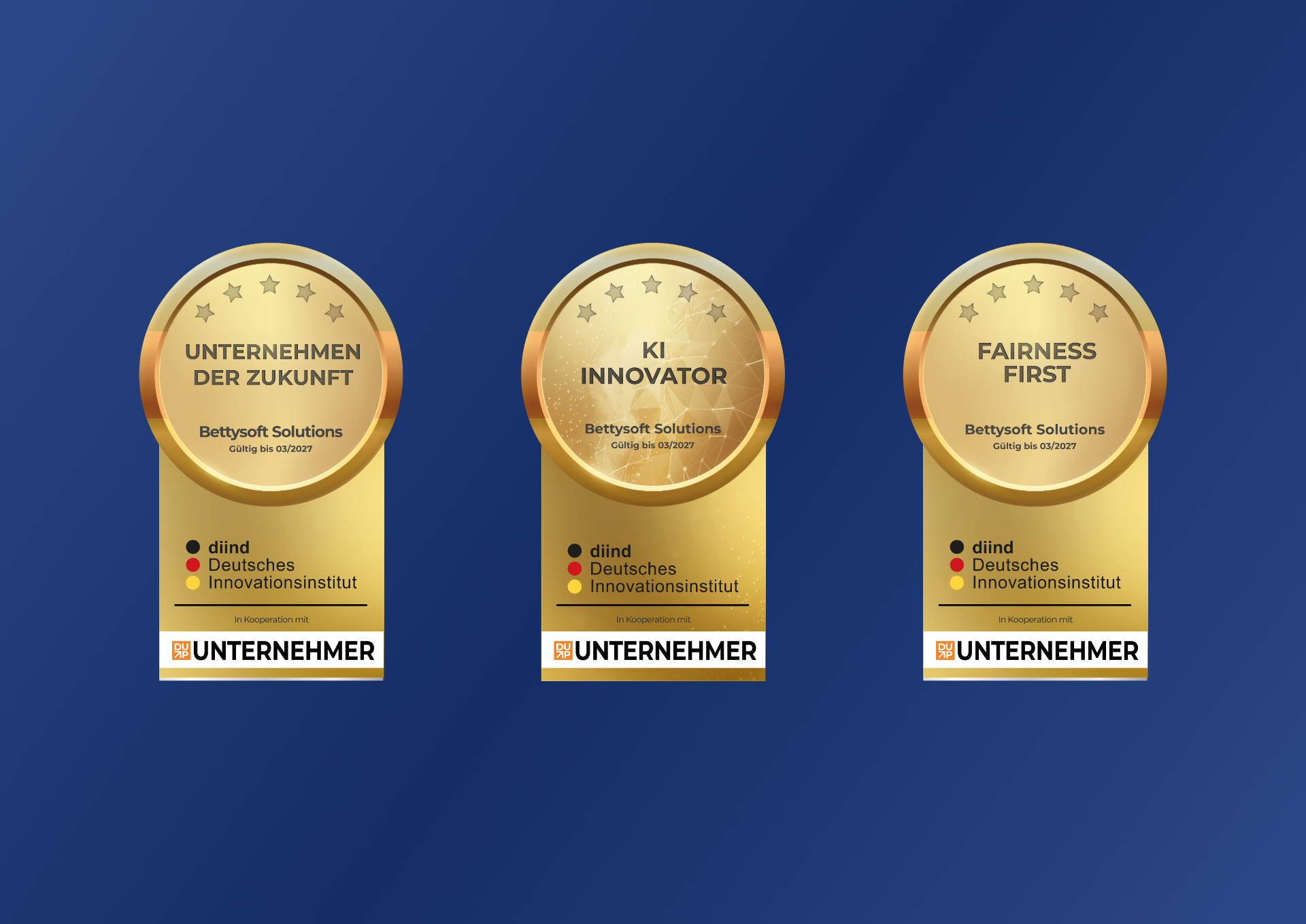 Dreifache Exzellenz: Deutsches Innovationsinstitut zeichnet Bettysoft mit „Unternehmen der Zukunft", „KI-Innovator" und „Fairness First" aus